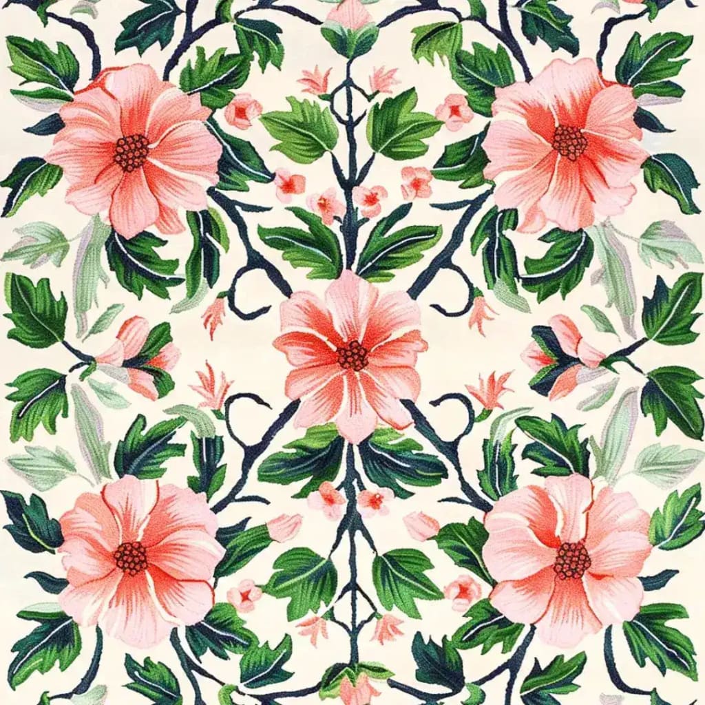 Beautiful hand-tufted area rug featuring a floral design with large pink flowers and lush green leaves on a cream background, perfect for adding elegance to any living room. This wool rug combines comfort and style, making it an ideal choice for area rugs in living rooms seeking a touch of nature-inspired beauty.