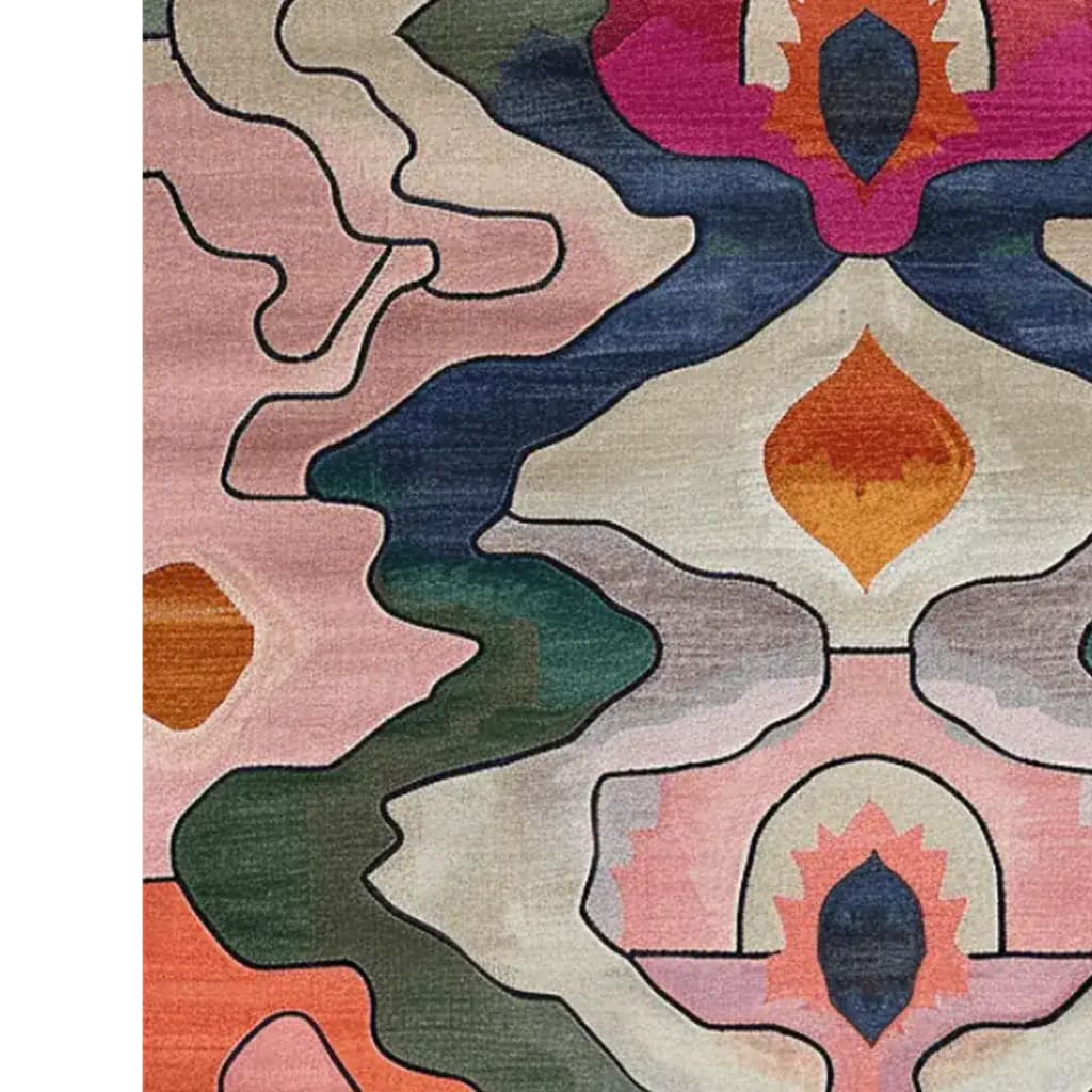 Vibrant and contemporary Tranquil Mornings Hand Tufted Area Rug featuring an abstract design with flowing lines and multicolor patterns. Ideal for large living rooms or offices, this wool rug adds a touch of elegance to any space, perfect for those seeking modern area rugs for living room aesthetics.