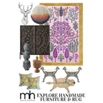 Vibrant Tree of Life Pink Mustard Hand Tufted Wool Rug. This large area rug features a boho design with colorful trees and intricate patterns, perfect for adding warmth and style to a living room. Ideal as an 8x10 area rug, this wool rug brings a touch of nature indoors.