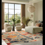 Cozy living room featuring a Tree of Vibrant Blooms Hand Tufted Area Rug with a stunning floral design. This wool rug adds a touch of elegance, making it perfect for living room area rugs. The bright colors and intricate patterns create a welcoming atmosphere, ideal for those seeking stylish rugs for their living room.