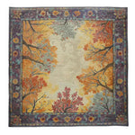 The Treetops Tapestry Hand Tufted Rug is an exquisite area rug featuring an intricate design of autumn-toned tree branches and leaves, perfect for large living room spaces. This wool rug, with its square shape, adds a vintage touch to any bedroom or living room. The vibrant colors and detailed patterns make it an ideal square area rug for those seeking rugs for living room decor.