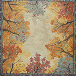 The Treetops Tapestry Hand Tufted Rug is a stunning square area rug featuring an intricate design of autumn leaves and branches, perfect for adding a touch of vintage charm to your living room or bedroom. This wool rug showcases vibrant hues of orange, red, and yellow, making it an excellent choice for large living room rugs. The detailed pattern creates an inviting atmosphere, ideal for those seeking stylish rugs for living rooms.