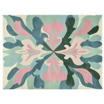 A vibrant area rug with an abstract design, featuring a kaleidoscope of pink, green, and blue hues. This contemporary rug, perfect for large living rooms, adds a lively touch to any space. Ideal for those seeking an 8x10 wool rug that combines style and comfort.
