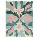 Vibrant Trippy Colorform Study Hand Tufted Area Rug with an abstract floral design, showcasing rich pink, blue, and green hues. Perfect for large living rooms, this contemporary rug measures 8x10 and adds a bold statement to any space. Crafted from high-quality wool, it enhances the elegance of your living room decor.