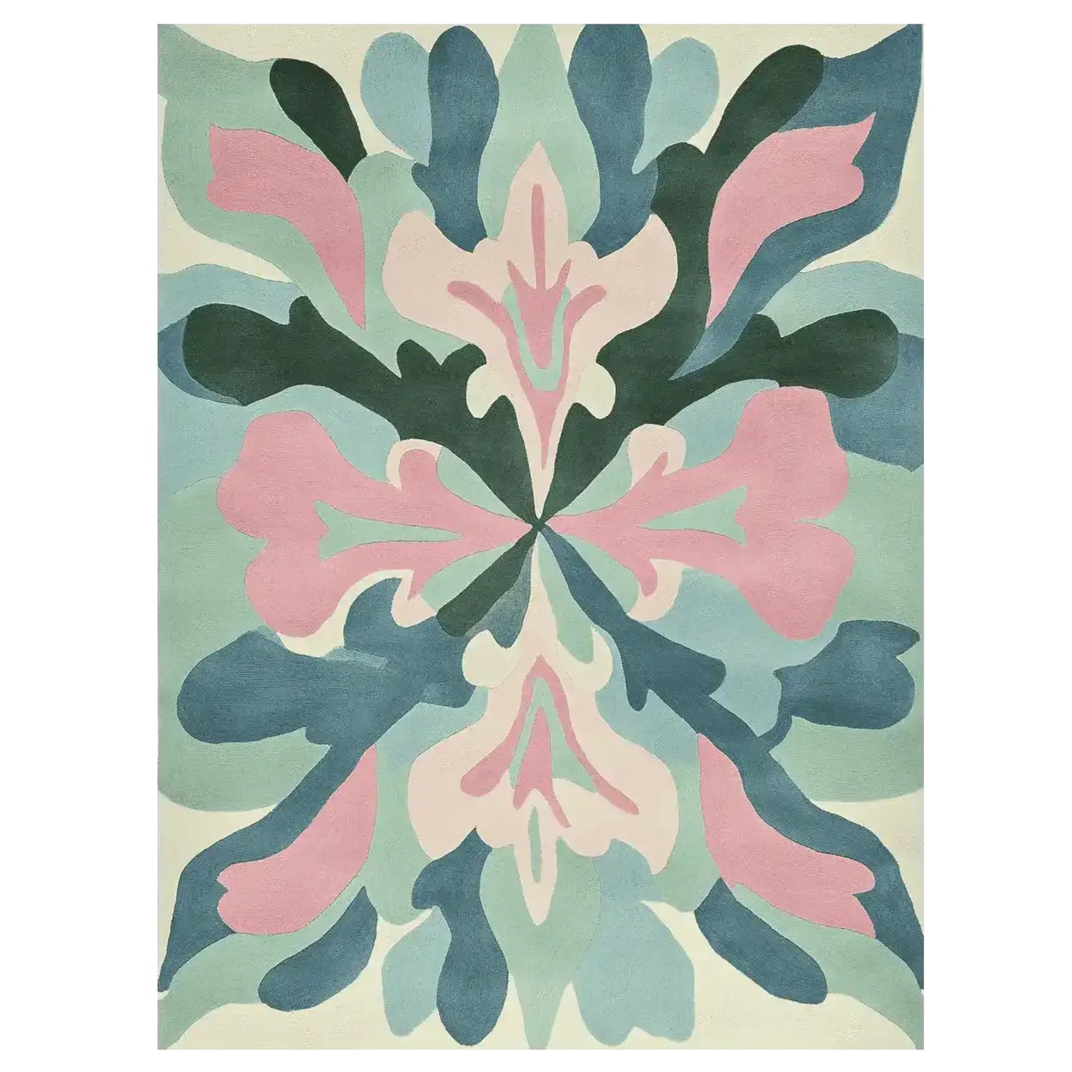 Vibrant Trippy Colorform Study Hand Tufted Area Rug with an abstract floral design, showcasing rich pink, blue, and green hues. Perfect for large living rooms, this contemporary rug measures 8x10 and adds a bold statement to any space. Crafted from high-quality wool, it enhances the elegance of your living room decor.