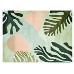 A beautifully designed area rug featuring a tropical bloom pattern in soft greens and pinks, perfect for large living rooms. This contemporary wool rug showcases an abstract leaf design, providing a stylish and modern touch to any space.