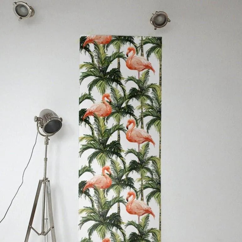 Tropical Coconut Trees and Flamingos Wallpaper