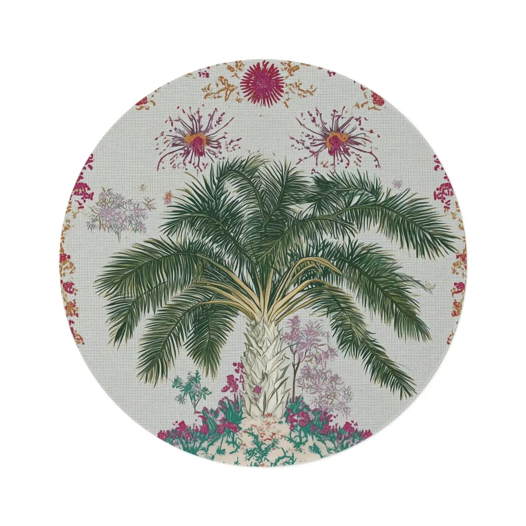 Tropical Garden Palm Round Rug