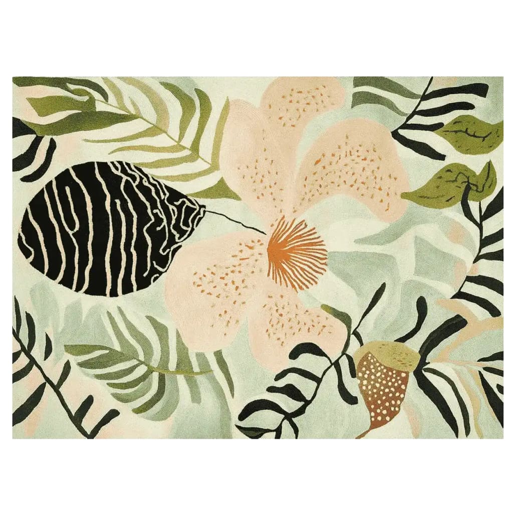Vibrant Tropical Garden Whispers Hand Tufted Area Rug featuring lush floral and foliage patterns. This contemporary wool rug is perfect for adding a splash of nature-inspired design to large living room spaces. Ideal for those seeking unique area rugs for living room decor.