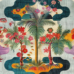 Vibrant Tropical Oasis Hand Tufted Area Rug featuring lush palm trees and colorful flowers. This wool rug is perfect for adding a splash of color to your living room. The square rug design is ideal for living room rugs 8x10, making it a stunning square area rug option. A beautiful choice for area rugs for living room spaces.
