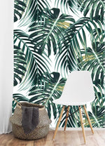 Tropical Oversized Monstera and Palm Leaves Wallpaper