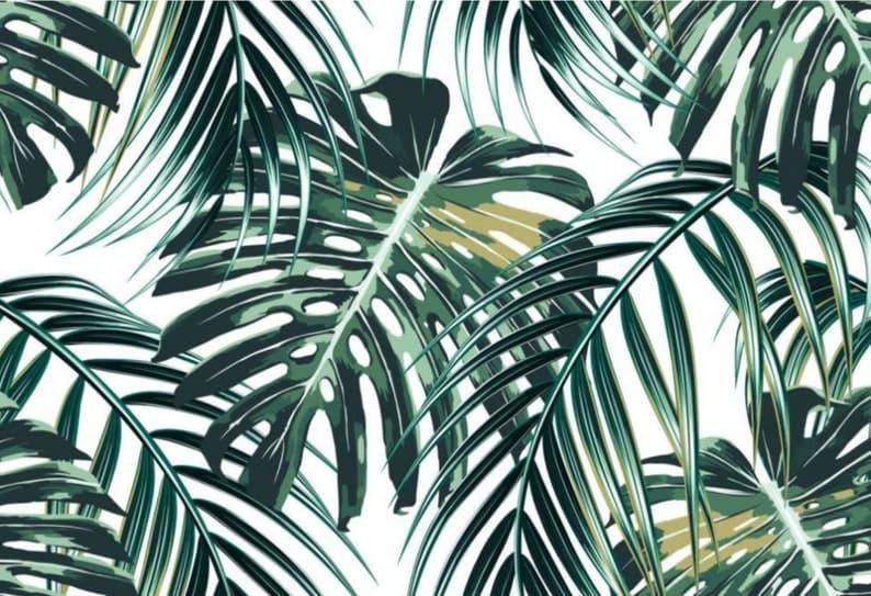 Tropical Oversized Monstera and Palm Leaves Wallpaper - MAIA HOMES