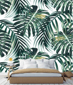 Tropical Oversized Monstera and Palm Leaves Wallpaper