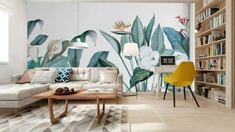 Tropical Paradise Leaves and Birds Wallpaper Mural