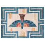 Tropical Phoenix Threshold Hand Tufted Wool Rug featuring a vibrant phoenix design in blue and orange hues. This 8x10 area rug is perfect for adding a touch of elegance to living room spaces. Made from high-quality wool, it offers both durability and style, making it an ideal choice for those searching for living room area rugs.