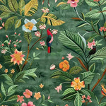 Beautiful Tropical Treasure Hand Tufted Wool Rug showcasing a vibrant floral pattern with lush green leaves and colorful birds, ideal for enhancing the elegance of a dining room. This large area rug serves as a perfect dining room carpet, adding a touch of nature to formal dining room settings.