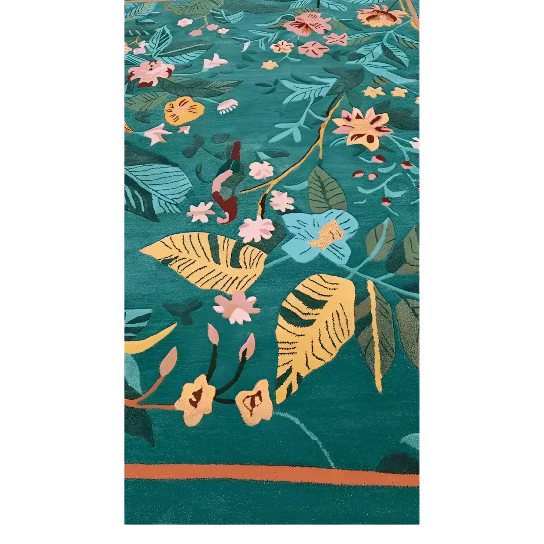 Vibrant Tropical Treasure Hand Tufted Wool Rug, perfect for large living room spaces. This 4 x 6 ft area rug features a lush floral design with vivid green, yellow, and pink hues, adding a touch of nature-inspired elegance to your living room decor.