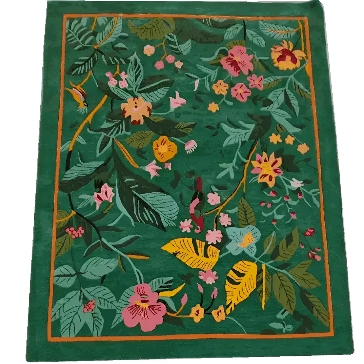 Vibrant Tropical Treasure Hand Tufted Wool Rug measuring 4 x 6 ft, showcasing a lush floral design. Perfect for large living rooms, this area rug features an exquisite array of colorful flowers and leaves set against a rich green background, offering a touch of nature to your living room decor.