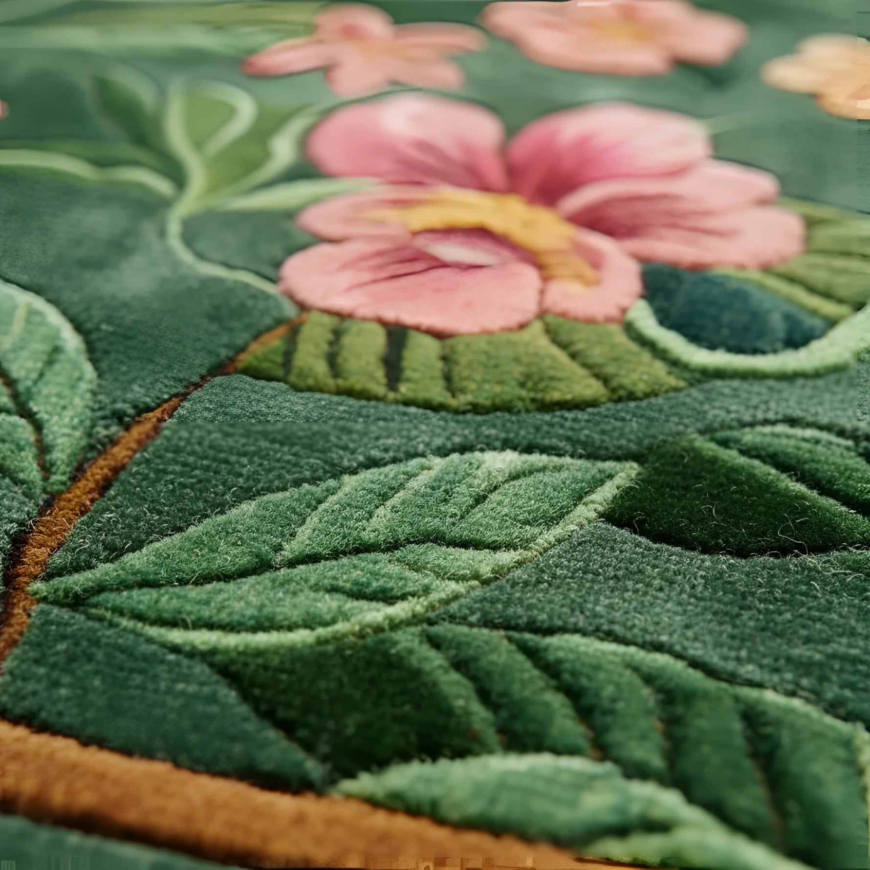 Close-up of a floral and leaf pattern on a textured surface