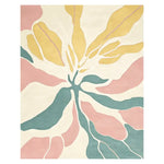 A vibrant, contemporary area rug featuring an abstract design with soft pastel colors including yellow, pink, and teal on a cream background. Perfect for adding a touch of modern elegance to large living rooms, this wool rug offers a unique blend of style and comfort, ideal for those seeking stylish area rugs for living room spaces.