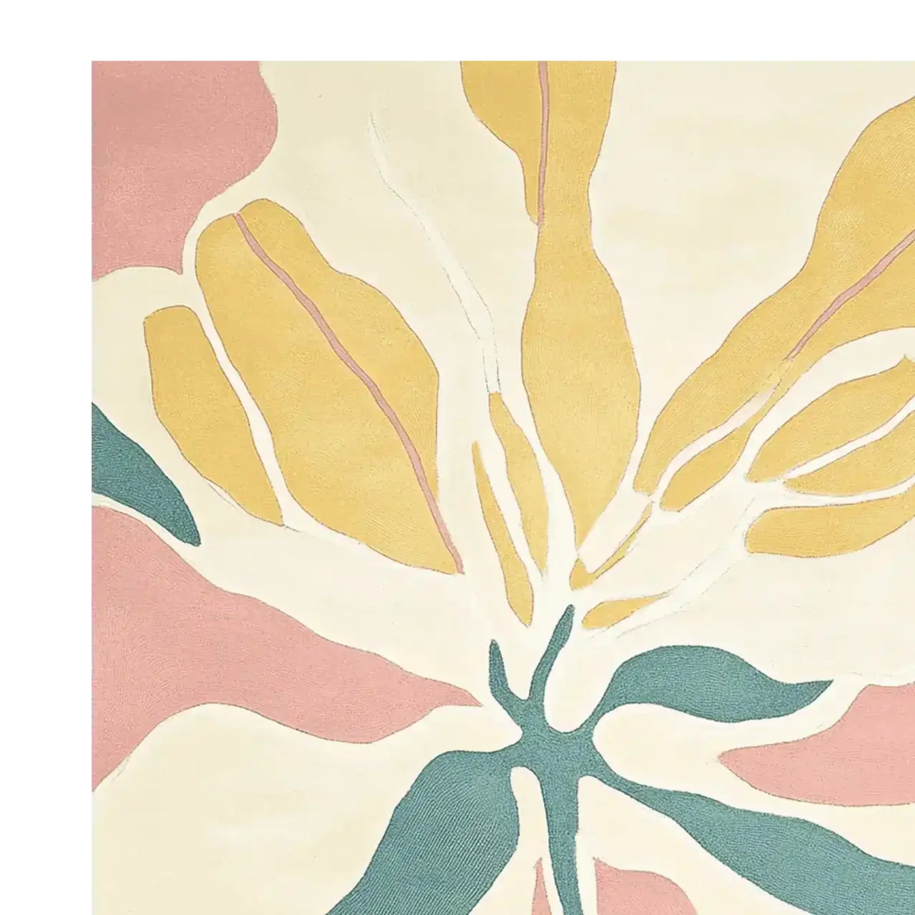 A close-up view of the Tufted Pastel Terrain Hand Tufted Rug, showcasing its abstract design with soft pastel colors. Perfect for large living rooms, this contemporary wool area rug features a blend of beige, pink, and teal hues, ideal for adding a stylish touch to any living space.