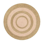 A stylish Tulila Jute Round Rug, perfect for enhancing your dining room or living room decor. This area rug features natural jute fibers in concentric circles, ideal for adding warmth to living room area rugs or dining spaces.