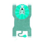 A charming turquoise wool area rug featuring a playful lion design, perfect for adding a touch of whimsy to dining room carpets. This tufted wool rug is ideal for formal dining room settings, offering both style and comfort.