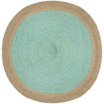 A beautifully crafted turquoise round jute rug, perfect for adding a touch of elegance to your dining room or living room. This area rug features a soothing turquoise center with a natural jute border, making it an ideal choice for dining room area rugs or as a stylish addition to area rugs for living room spaces.