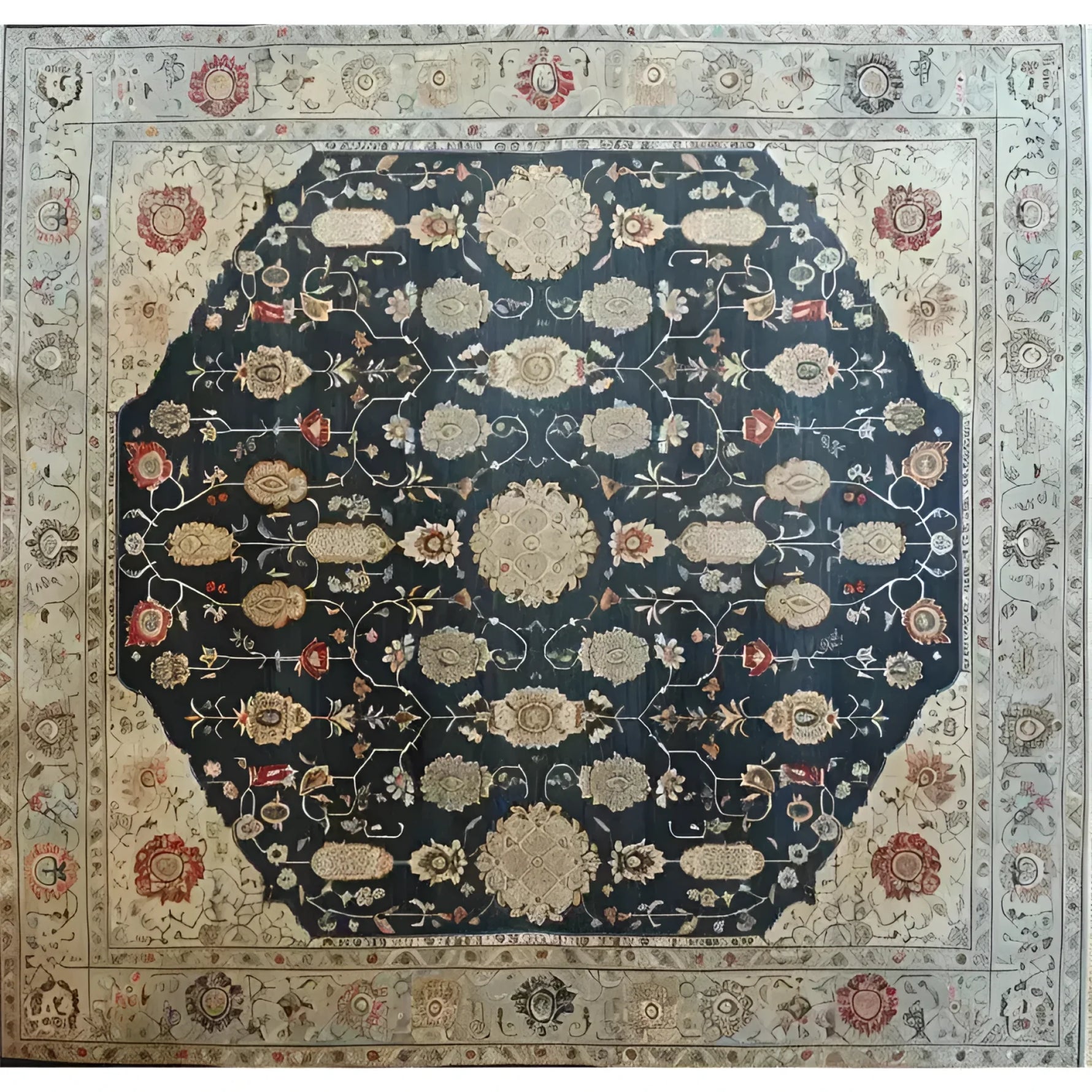This stunning Turquoise Tradition Hand Knotted Area Rug features a rich floral pattern with intricate vintage designs, perfect for adding elegance to large living room spaces. The Persian-inspired motifs create a timeless look, making it an ideal choice for those seeking exquisite area rugs for the living room.