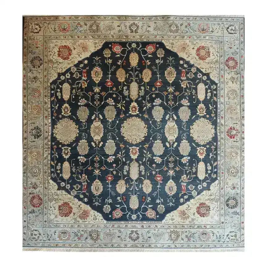 A beautifully intricate Turquoise Tradition Hand Knotted Area Rug featuring a rich floral design. This vintage-style Persian rug is perfect for large living rooms, showcasing a detailed pattern in warm, earthy tones that evoke a classic elegance. Ideal for those seeking exquisite area rugs for living room spaces.