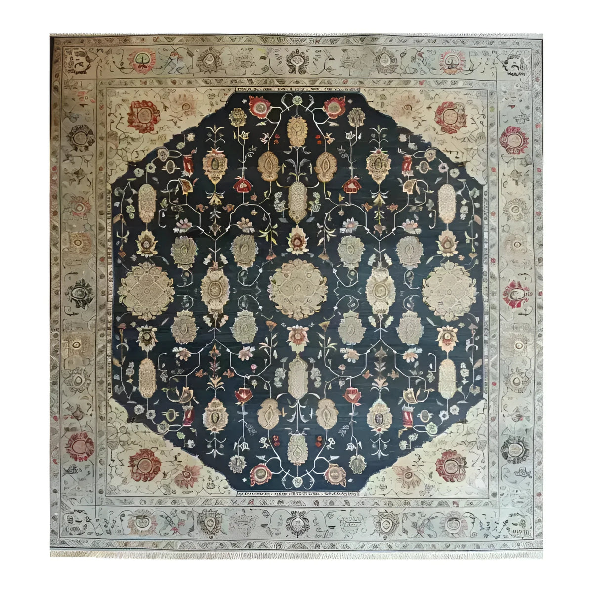 A beautifully intricate Turquoise Tradition Hand Knotted Area Rug featuring a rich floral design. This vintage-style Persian rug is perfect for large living rooms, showcasing a detailed pattern in warm, earthy tones that evoke a classic elegance. Ideal for those seeking exquisite area rugs for living room spaces.