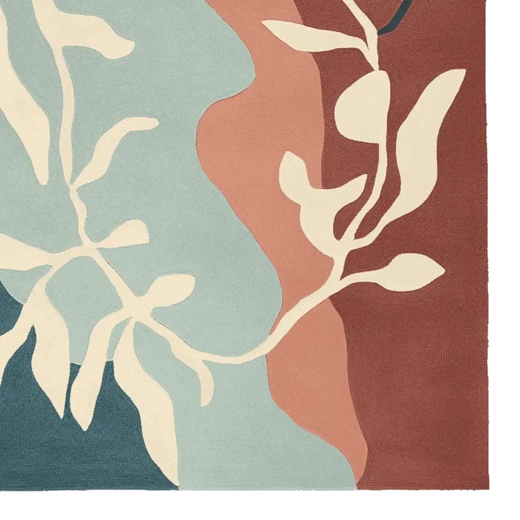 A beautifully designed Twilight Autumn Bloom Hand Tufted Area Rug featuring an abstract pattern with soft pastel shades of blue, peach, and rust. Ideal for adding a contemporary touch to your living room, this wool rug is perfect for those seeking stylish rugs for living room spaces. Measuring 8x10, it serves as an elegant centerpiece for any modern home.