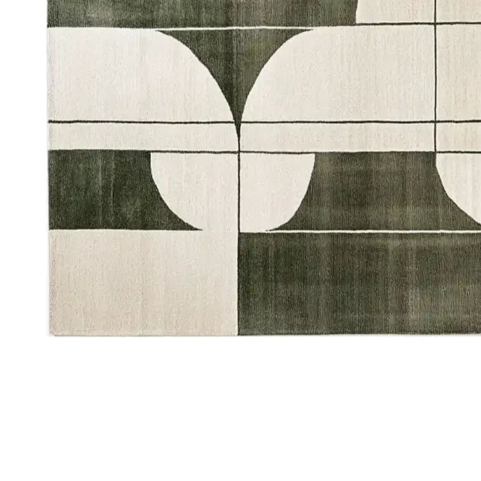 Top view of the Twilight Enchanted Mosaic Knotted Wool Rug, showcasing its contemporary abstract design. Perfect for adding a modern touch to living room area rugs, this wool rug features a striking pattern that enhances any space, ideal for area rugs for living room settings.