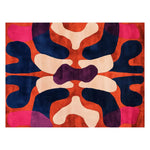 Vibrant Twilight Horizon Embrace Hand Tufted Wool Area Rug featuring bold abstract patterns in shades of blue, orange, pink, and cream. Perfect contemporary rug for adding a splash of color to large living rooms, this wool rug combines modern design with cozy comfort.