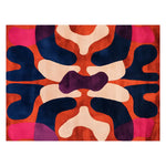 Vibrant Twilight Horizon Embrace Hand Tufted Wool Area Rug featuring bold abstract patterns in shades of blue, orange, pink, and cream. Perfect contemporary rug for adding a splash of color to large living rooms, this wool rug combines modern design with cozy comfort.