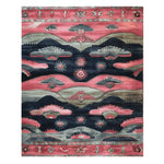 A beautifully designed Twilight Horizons Hand Tufted Area Rug featuring an abstract pattern with vibrant colors. Perfect for adding a touch of elegance to your living room, this vintage rug offers a unique combination of pink, black, and grey tones. Crafted from high-quality wool, this area rug is a stylish and cozy addition to any space.