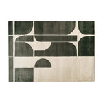 Contemporary Twilight Mosaic Knotted Wool Area Rug featuring bold geometric patterns in dark and light shades, perfect for large living rooms. This modern wool rug adds a stylish touch to any contemporary space.