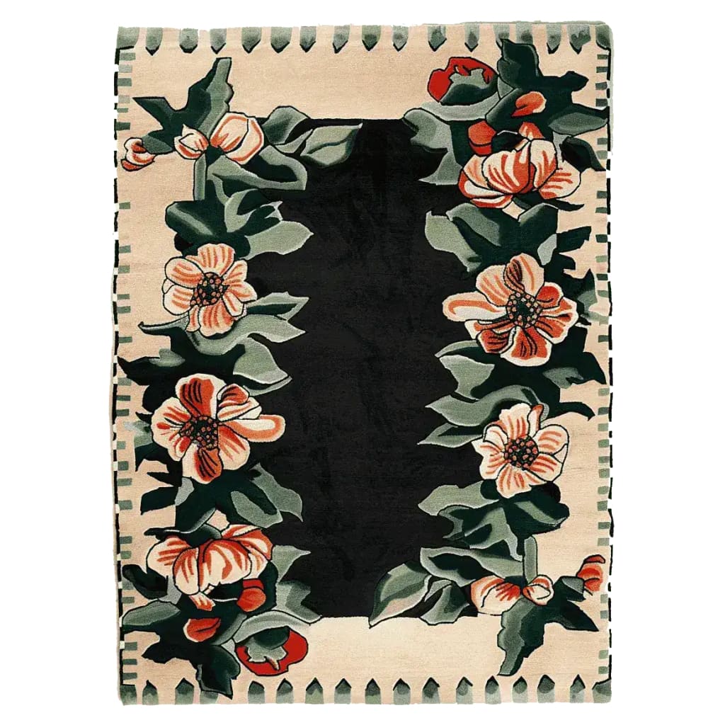 Twilight Rose Parade Hand Tufted Area Rug showcases a stunning floral design with vibrant orange and green hues, perfect for adding elegance to living room spaces. This wool rug's intricate pattern highlights its beauty, making it an ideal choice for those seeking distinctive living room area rugs.