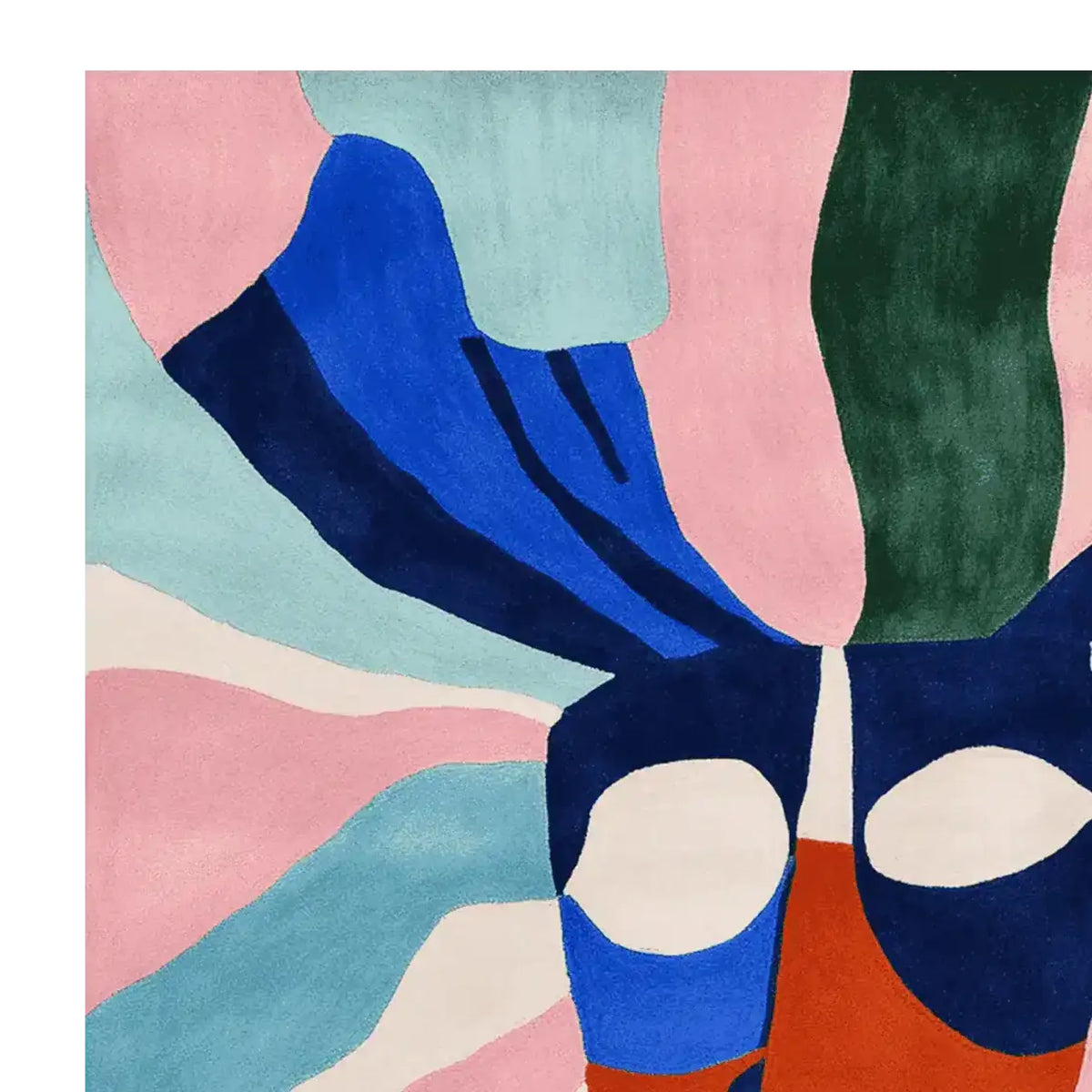 Vibrant and contemporary hand-tufted area rug featuring an abstract design with bold colors including pink, blue, green, and orange. Ideal for adding a splash of color to your living room, this wool rug offers a modern touch with its square shape, perfect as a stylish square area rug.