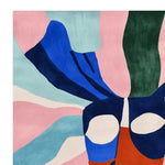 Vibrant and contemporary hand-tufted area rug featuring an abstract design with bold colors including pink, blue, green, and orange. Ideal for adding a splash of color to your living room, this wool rug offers a modern touch with its square shape, perfect as a stylish square area rug.