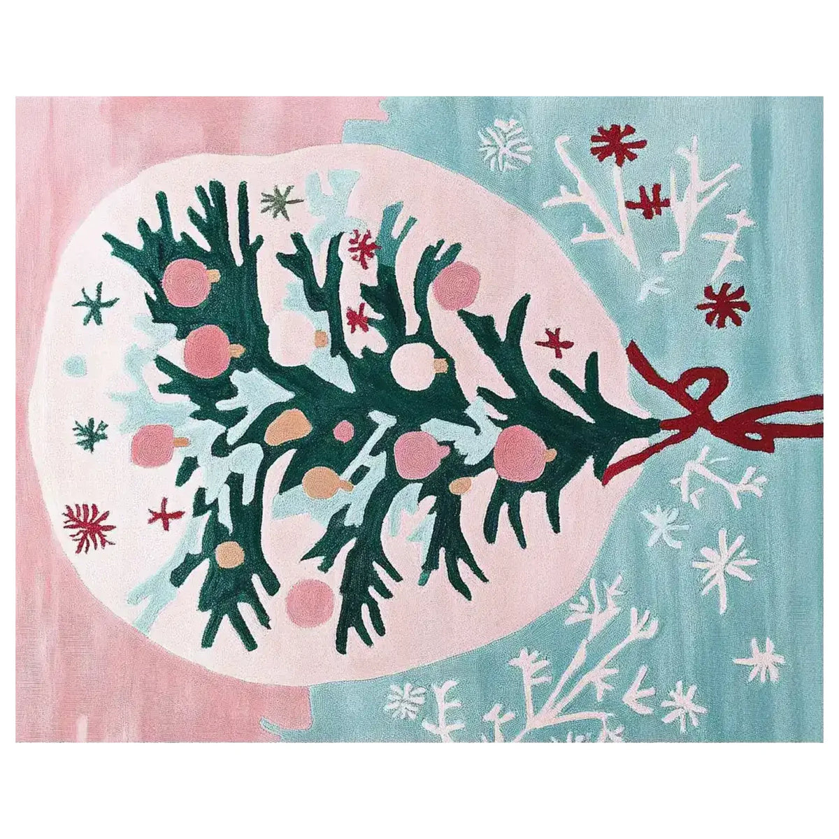 A beautifully designed Twinkle Tree Glow Hand Tufted Rug featuring an abstract tree pattern in green with pink and blue accents. This wool area rug is perfect for adding a touch of elegance to living room area rugs collections.
