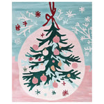 A vibrant hand-tufted area rug featuring a whimsical Christmas tree design surrounded by snowflakes. Perfect for adding festive warmth to living room area rugs. Made from high-quality wool, this rug offers a cozy and stylish touch.