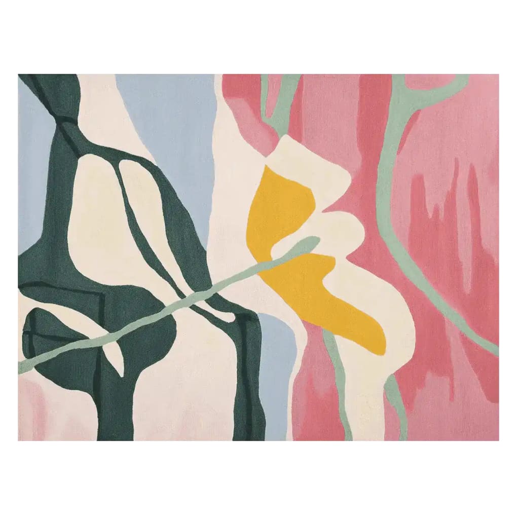 Vibrant Twist Pop Bloom Hand Tufted Rug featuring an abstract floral design with bold colors like pink, yellow, and green. Ideal for large living rooms, this contemporary wool area rug measures 8x10, adding a modern touch to any space.