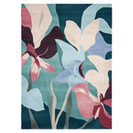 Vibrant Twisted Blossom Field Hand Tufted Area Rug featuring a contemporary floral design with bold colors, perfect for large living room spaces. This wool rug showcases an artistic blend of blues, pinks, and greens, making it an ideal choice for those seeking a stylish and modern area rug for their living room.