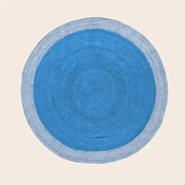 Two Toned Blue Round Jute Rug