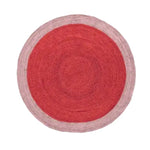 The Two Toned Red Round Jute Rug is an ideal area rug for the living room and dining room, featuring a vibrant red center with a contrasting lighter border. This eye-catching round rug adds a touch of elegance to dining room carpets and large area rugs collections.