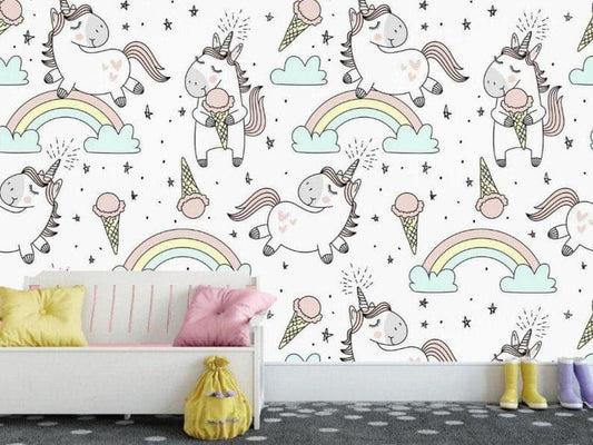 Unicorn Rainbow and Ice Cream Nursery Wallpaper Unicorn Rainbow and Ice Cream Nursery Wallpaper 