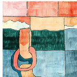 A vibrant, contemporary wool rug featuring a mix of geometric shapes and bold colors. This square area rug showcases an abstract design with shades of pink, green, blue, and orange, ideal for adding a touch of modern flair to any living room. Perfect choice for those seeking unique living room area rugs.