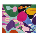 Vibrant Area Rug with an abstract design featuring bold colors like green, pink, and blue, perfect for large living room spaces. This contemporary 8x10 wool rug adds a splash of color and modern style to any interior.