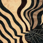 Urban Abstract Tufted Wool Rug featuring a bold black and beige wavy pattern. Perfect as a contemporary area rug for a living room or office, adding a touch of modern elegance.